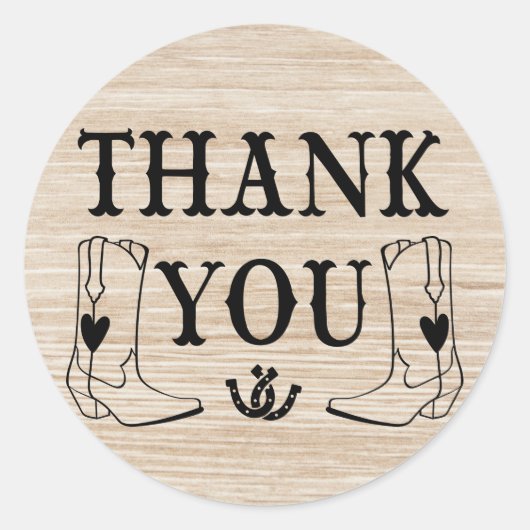 Western dank u hout land bruiloft cowboylaars ronde sticker (Voorkant)