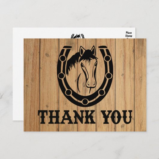 Western Dank u Paard Hoefijzer Trouwhout Briefkaart (Voorkant / Achterkant)