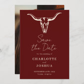 Western De datum opslaan | Rustic Boho Koe Skull Save The Date (Voorkant / Achterkant)