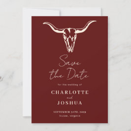 Western De datum opslaan | Rustic Boho Koe Skull Save The Date
