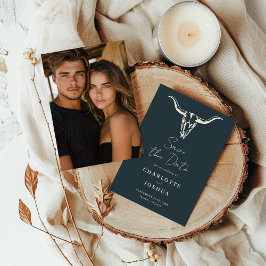 Western De datum opslaan | Rustic Boho Koe Skull Save The Date