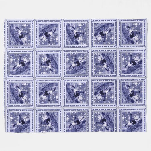 Western Denim Blue Delft Tile Fleece Deken (Voorkant (Horizontaal))