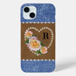 Western denim, leer, parels en Rozen iPhone 15 Mini Hoesje