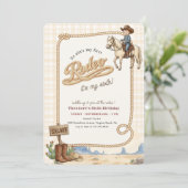 Western Desert Boy Plaid Cowboy Rodeo 6th Birthday Kaart (Staand voorkant)