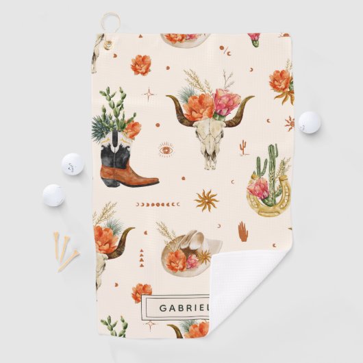 Western Desert Cactus Cowboy Pet Gepersonaliseerde Golfhanddoek (Insitu)