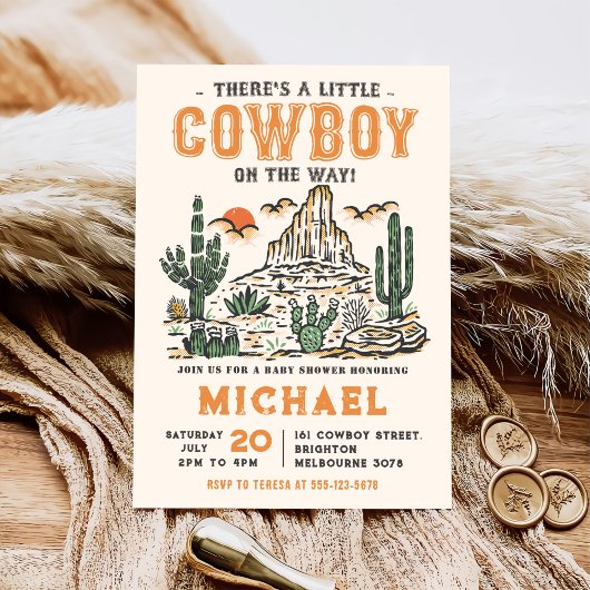 Western  Desert Cowboy Baby shower Kaart