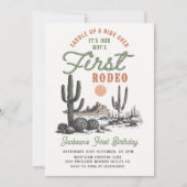 Western Desert First Rodeo 1st Birthday Invitation Kaart (Voorkant)