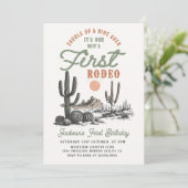 Western Desert First Rodeo 1st Birthday Invitation Kaart (Staand voorkant)