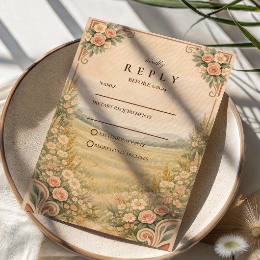 Western Desert Floral Arch Wedding RSVP Kaartje