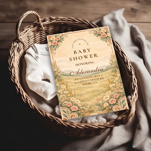 Western Desert Floral Baby Shower Kaart