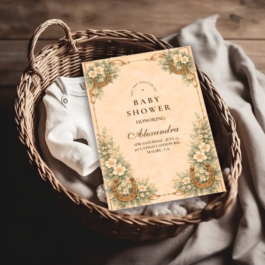 Western Desert Horseshoe Baby Shower Kaart