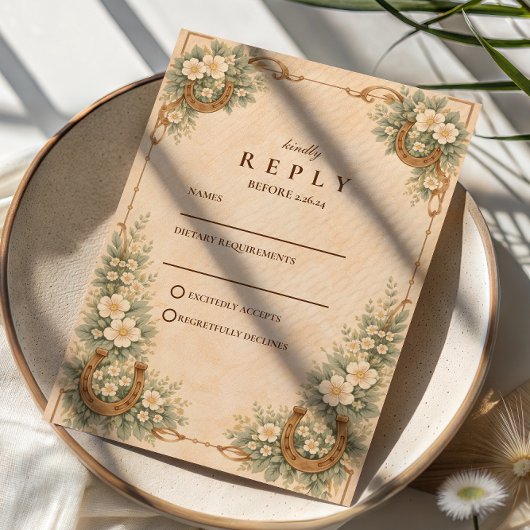 Western Desert Horseshoe Floral Wedding RSVP Kaartje