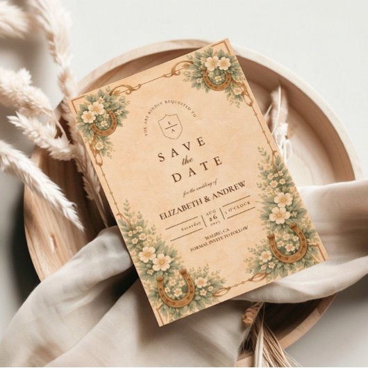 Western Desert Horseshoe Floral Wedding Save The Date