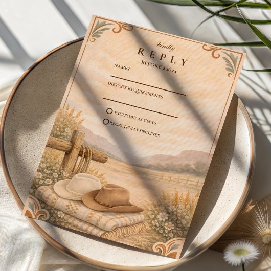 Western Desert Ranch Wedding RSVP Kaartje