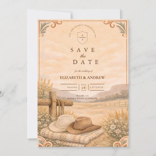 Western Desert Ranch Wedding Save The Date (Voorkant)