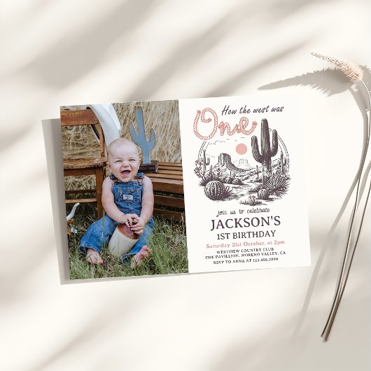 Western Desert Rodeo 1st Birthday Photo Invitation Kaart