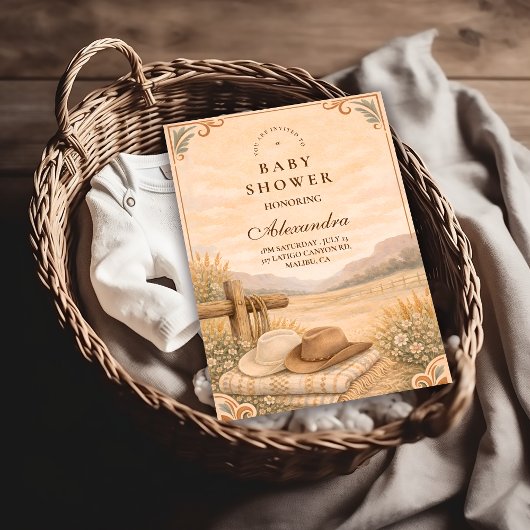 Western Desert Saddle Baby Shower Kaart