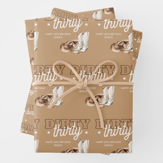Western Dirty Thirty Cowgirl 30ste verjaardagsfees Inpakpapier Vel (In situ)