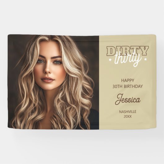 Western Dirty Thirty Photo 30ste verjaardagsfeestj Spandoek (Horizontaal)