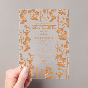 Western Earth Tone Country Boots Baby shower Acryl Uitnodigingen