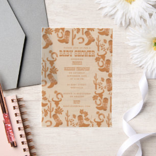 Western Earth Tone Country Boots Baby shower Vellum Uitnodigingen