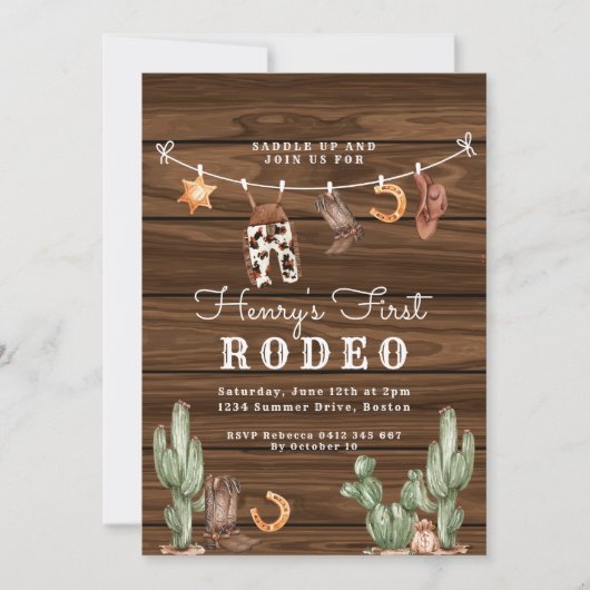 Western Eerste Rodeo houten foto Cowboy Verjaardag Kaart (Voorkant)