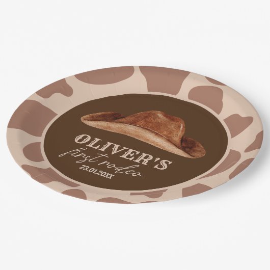 Western Eerste Rodeo Wild West Cowboy 1e Verjaarda Papieren Bordje (Gekanteld)