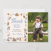 Western Eerste Rodeo Wilde Westen Cowboy Blauwe Ve Bedankkaart (Voorkant)