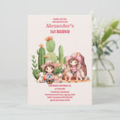 Western Eerste Rodeo Wildwest Cowgirl Roze Verjaar Kaart (Staand voorkant)