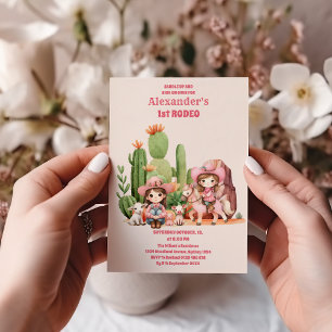 Western Eerste Rodeo Wildwest Cowgirl Roze Verjaar Kaart