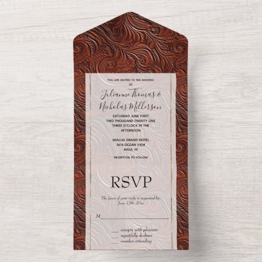 Western Elegant Bruin Blad All In One Uitnodiging (Binnen)