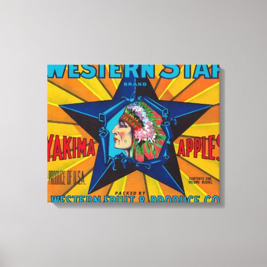 Western etiket van Star Apple - Yakima, WA Canvas Afdruk (Voorkant)