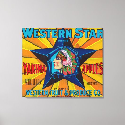 Western etiket van Star Apple - Yakima, WA Canvas Afdruk (Voorkant)
