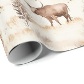 Western Farm Animal Highland Cow Birthday Cadeaupapier (Rol Hoek)