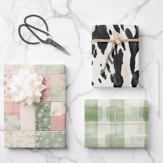 Western Farm Mint Pink Floral Quilt Patterns Inpakpapier Vel (Voorkant)