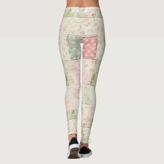 Western Farm Mint Pink Floral Quilt Patterns Leggings (Achterkant)