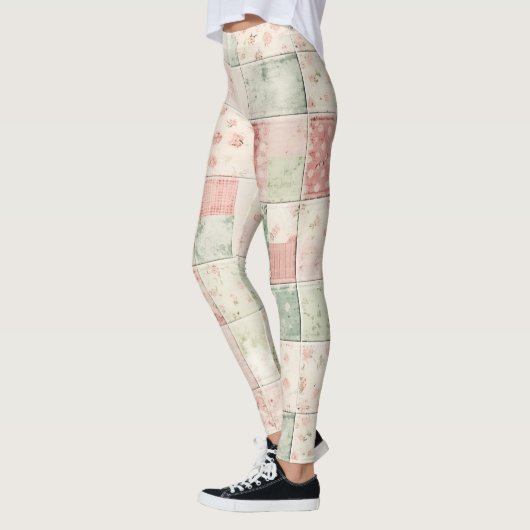 Western Farm Mint Pink Floral Quilt Patterns Leggings (Links)