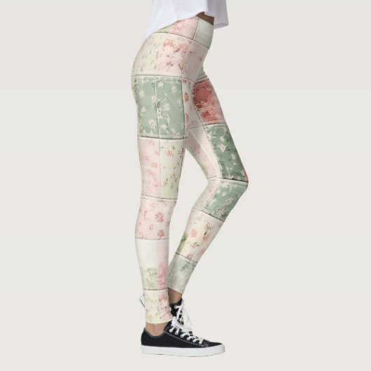Western Farm Mint Pink Floral Quilt Patterns Leggings (Rechts)