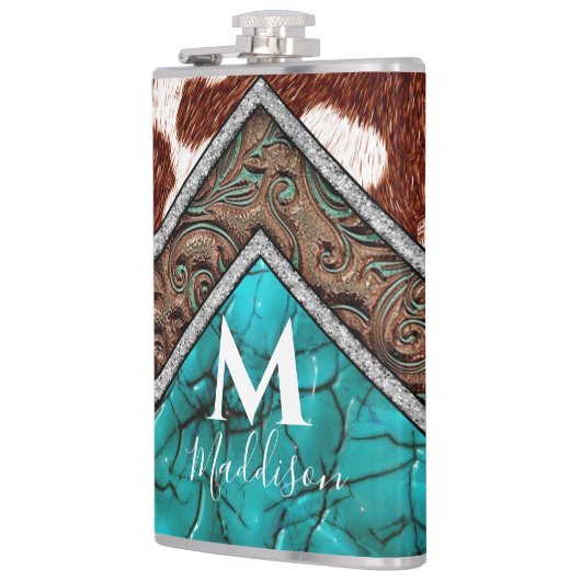 Western Faux Leather Turquoise Mix Monogram Heupfles (Links)