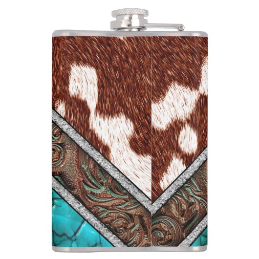 Western Faux Leather Turquoise Mix Monogram Heupfles (Achterkant)
