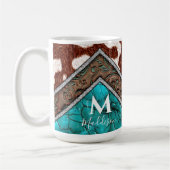 Western Faux Leather Turquoise Mix Monogram Koffiemok (Links)