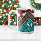Western Faux Leather Turquoise Mix Monogram Koffiemok