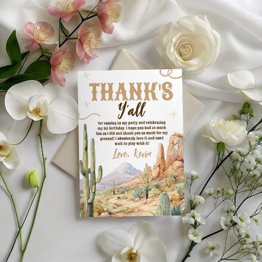 Western First Birthday Thank You Card Kaart