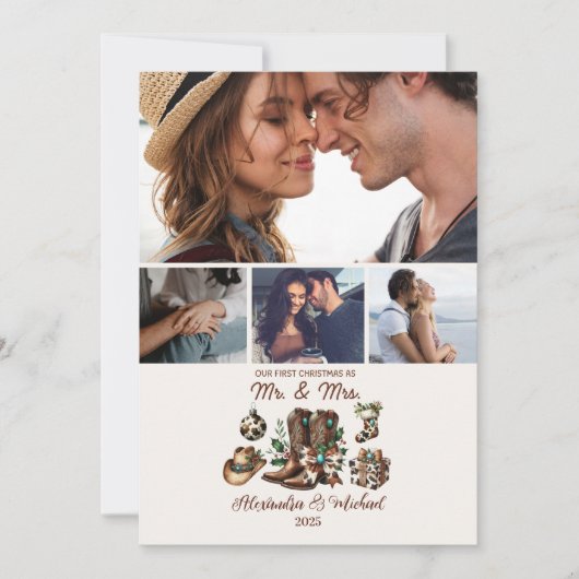 Western First Christmas As Mrs and Mr 4 Photo  Feestdagenkaart (Voorkant)