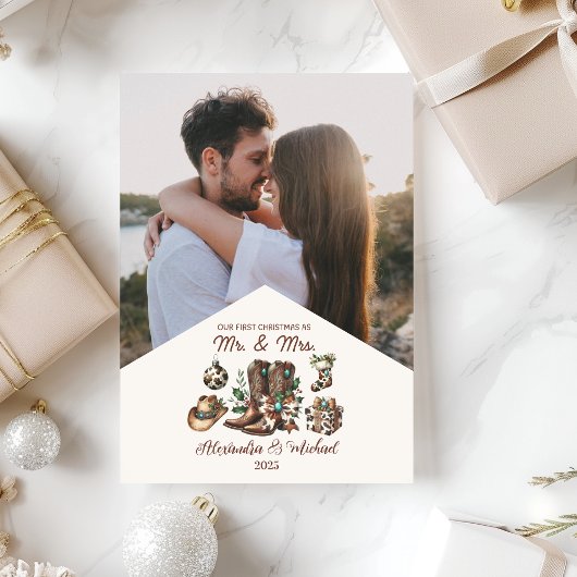 Western First Christmas As Mrs and Mr Photo Feestdagenkaart