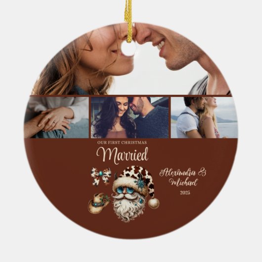 Western First Christmas Married 4 Photo  Keramisch Ornament (Achterkant)