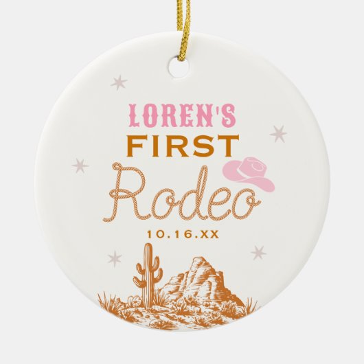 Western First Rodeo Cowgirl 1st Birthday Keramisch Ornament (Voorkant)