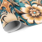 Western Floral Art Turquoise Teal Cadeaupapier (Rol Hoek)
