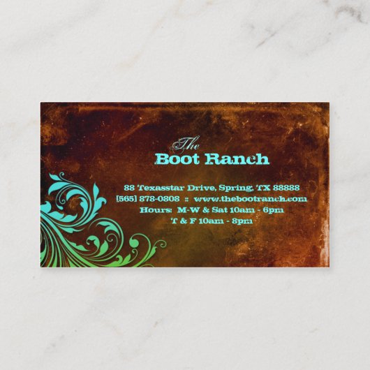 Western Floral Visitekaartje bruin blauw grunge (Achterkant)