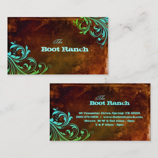 Western Floral Visitekaartje bruin blauw grunge (Voorkant / Achterkant)